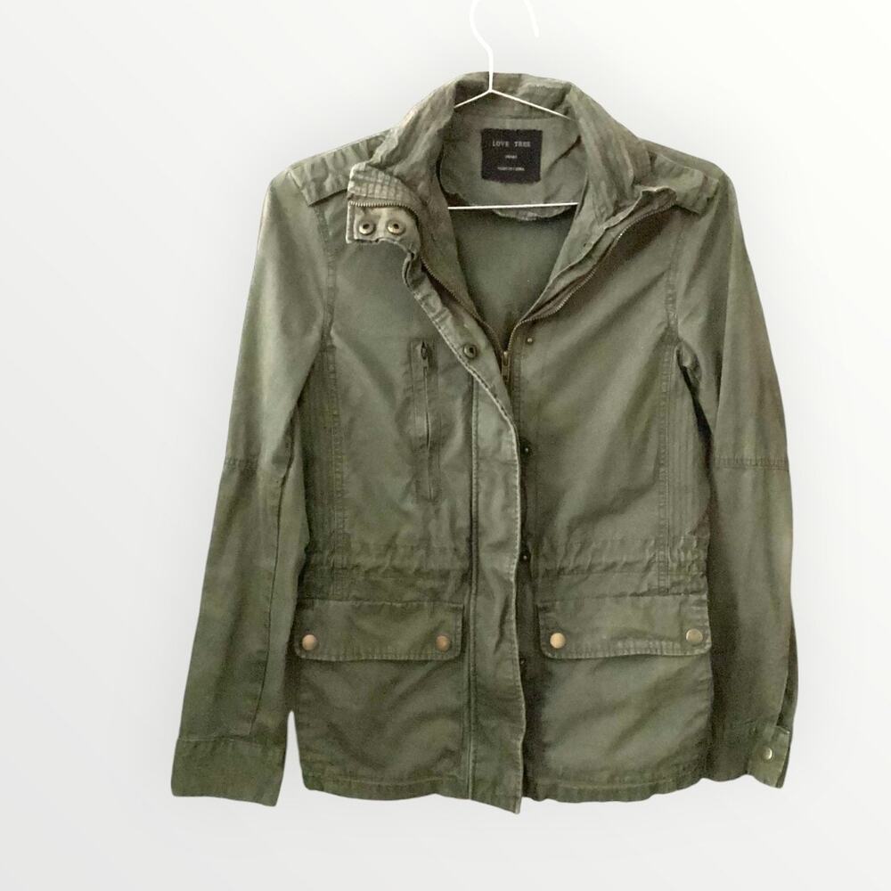 Love Tree Women’s Jacket Army Hunter Green, pockets, cinch waist, Size Small